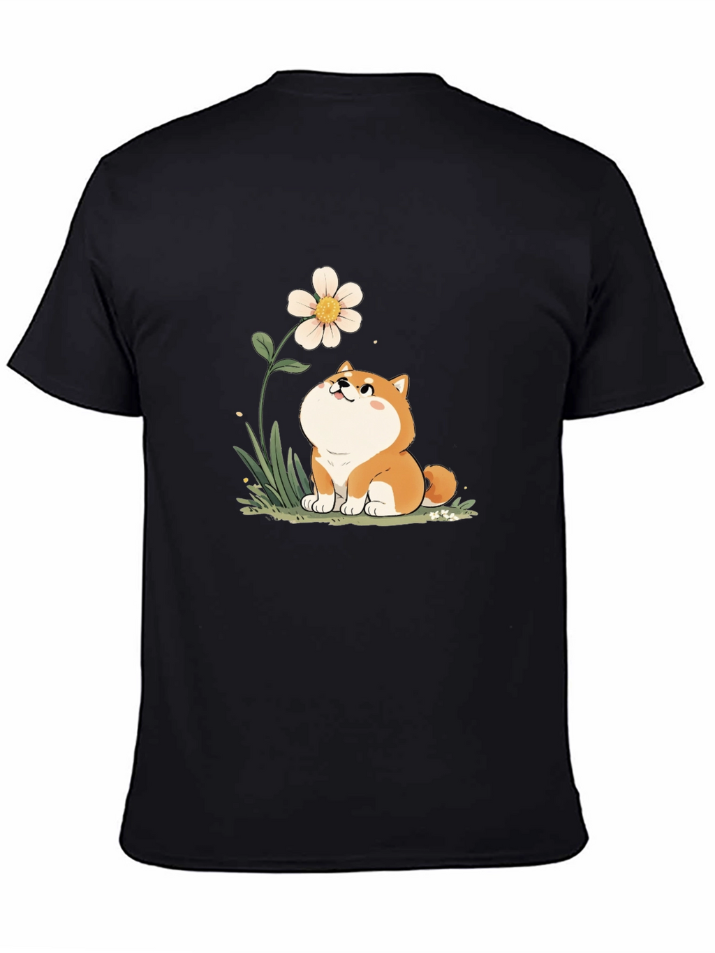Cute Shiba Inu Flower T-Shirt - Black