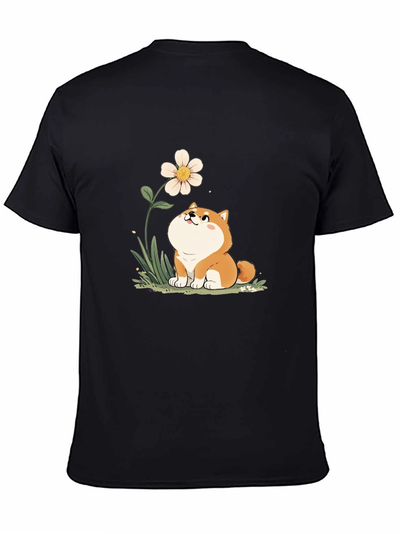 Cute Shiba Inu Flower T-Shirt - Black