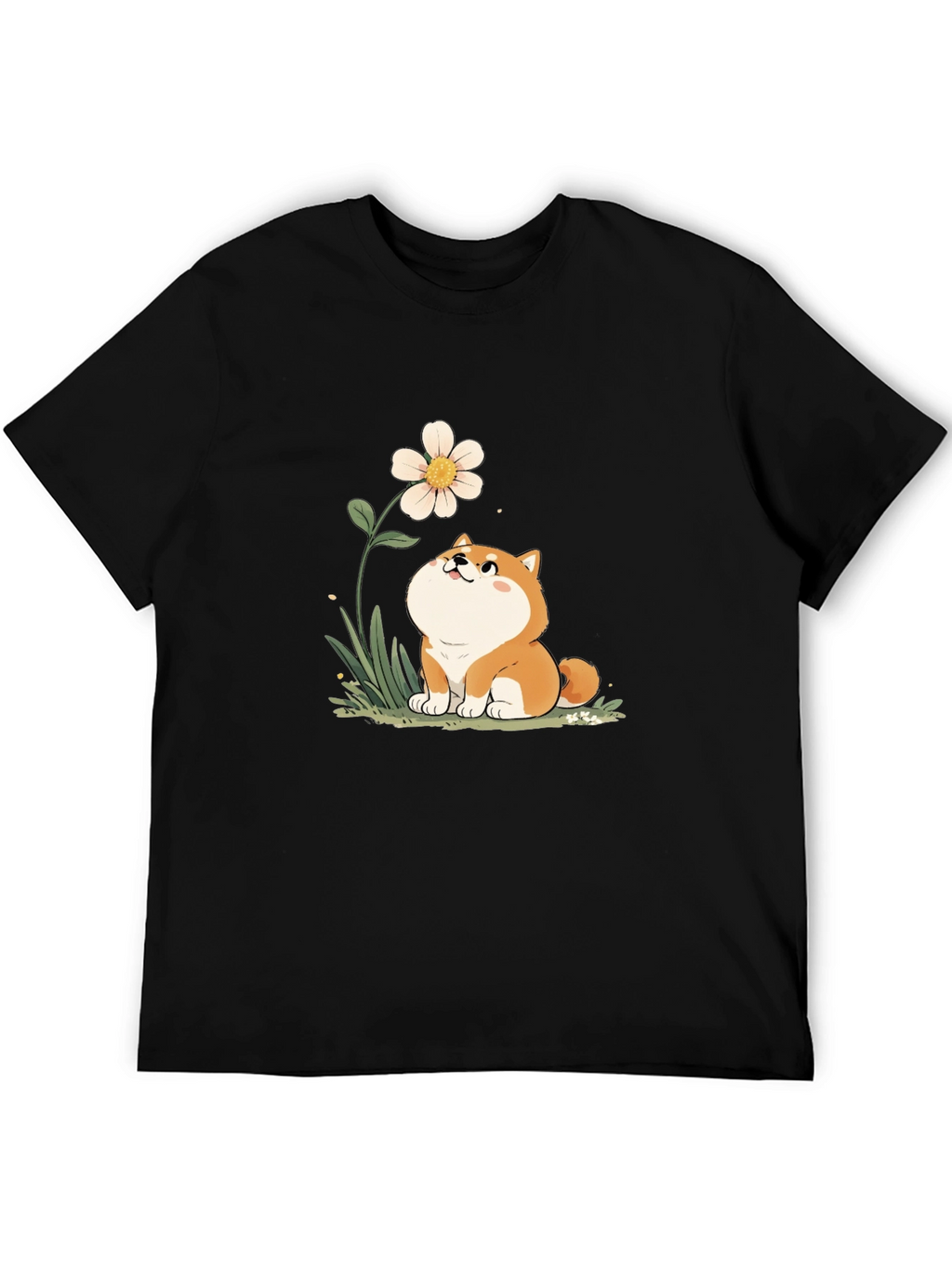Cute Shiba Inu Flower T-Shirt - Black