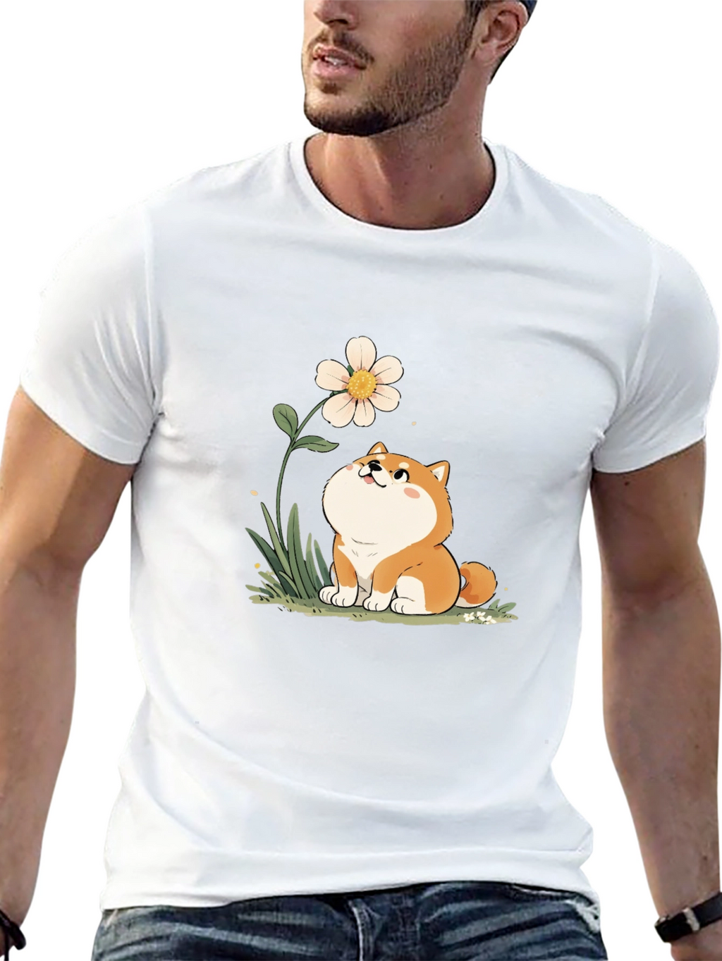 Cute Shiba Inu Flower T-Shirt - Black