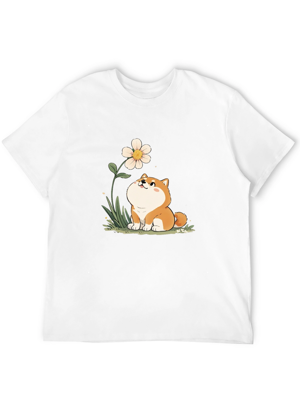 Cute Shiba Inu Flower T-Shirt - Black