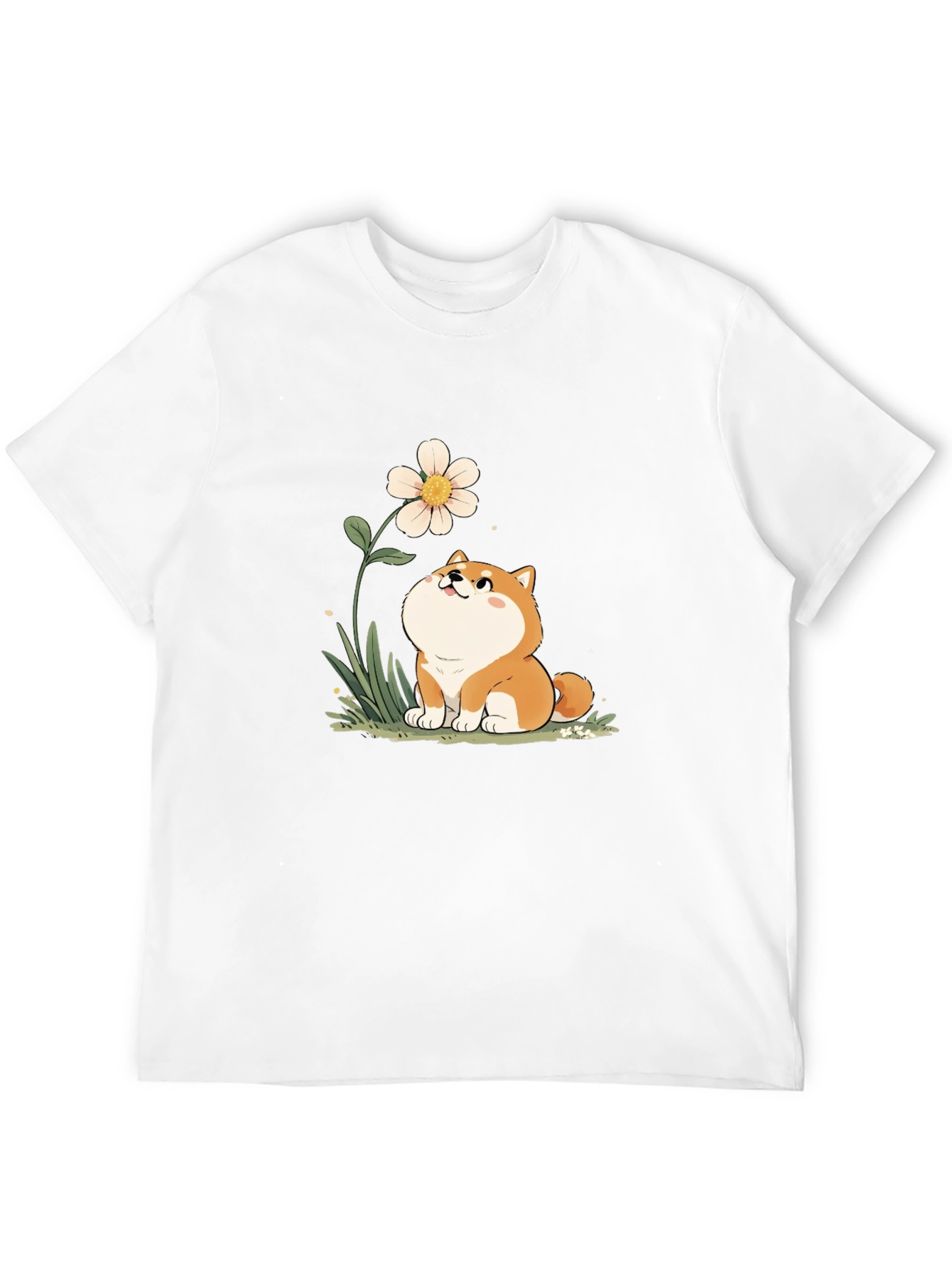 Cute Shiba Inu Flower T-Shirt - Black