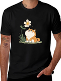 Cute Shiba Inu Flower T-Shirt - Black