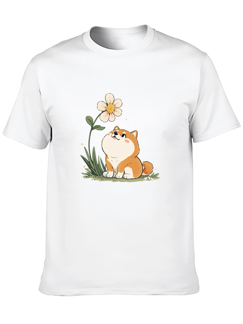 Cute Shiba Inu Flower T-Shirt - Black