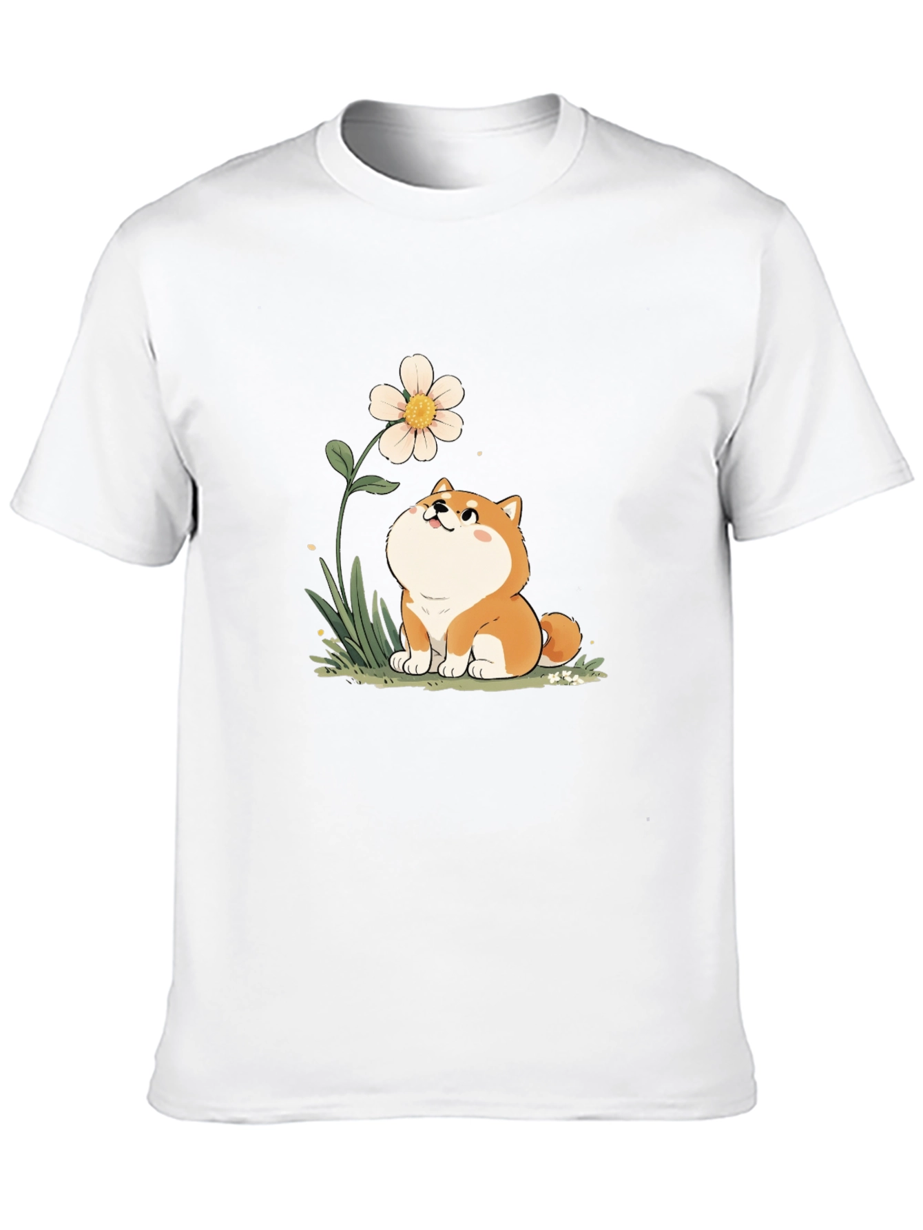 Cute Shiba Inu Flower T-Shirt - Black