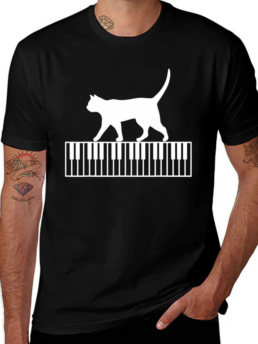 Cat Walking on Piano Keys Graphic T-Shirt