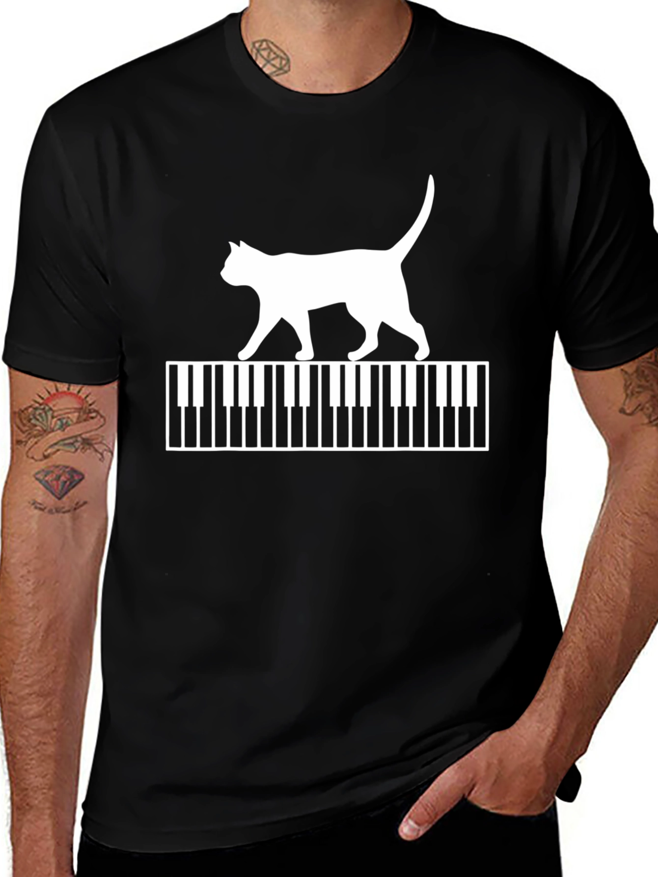 Cat Walking on Piano Keys Graphic T-Shirt