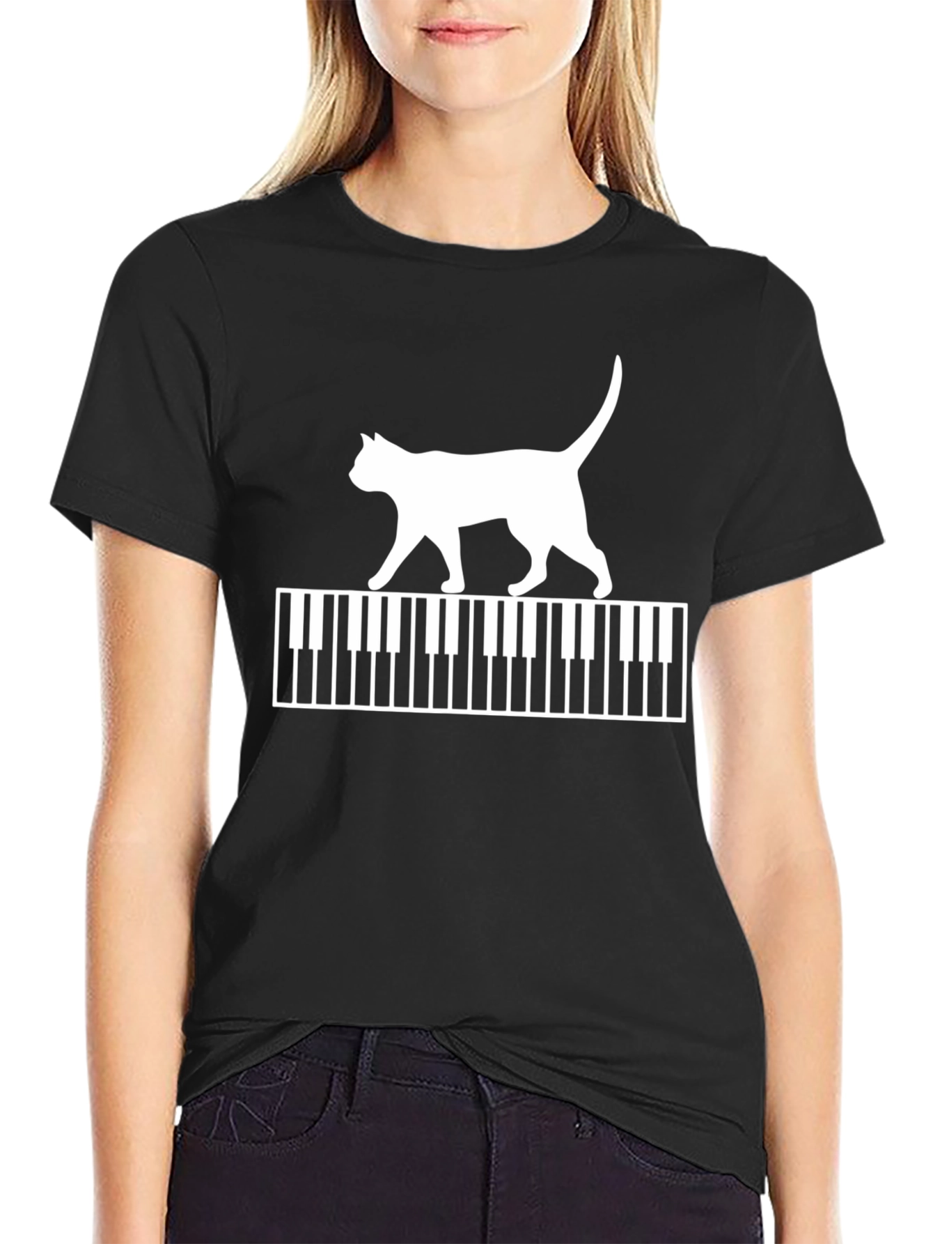 Cat Walking on Piano Keys Graphic T-Shirt