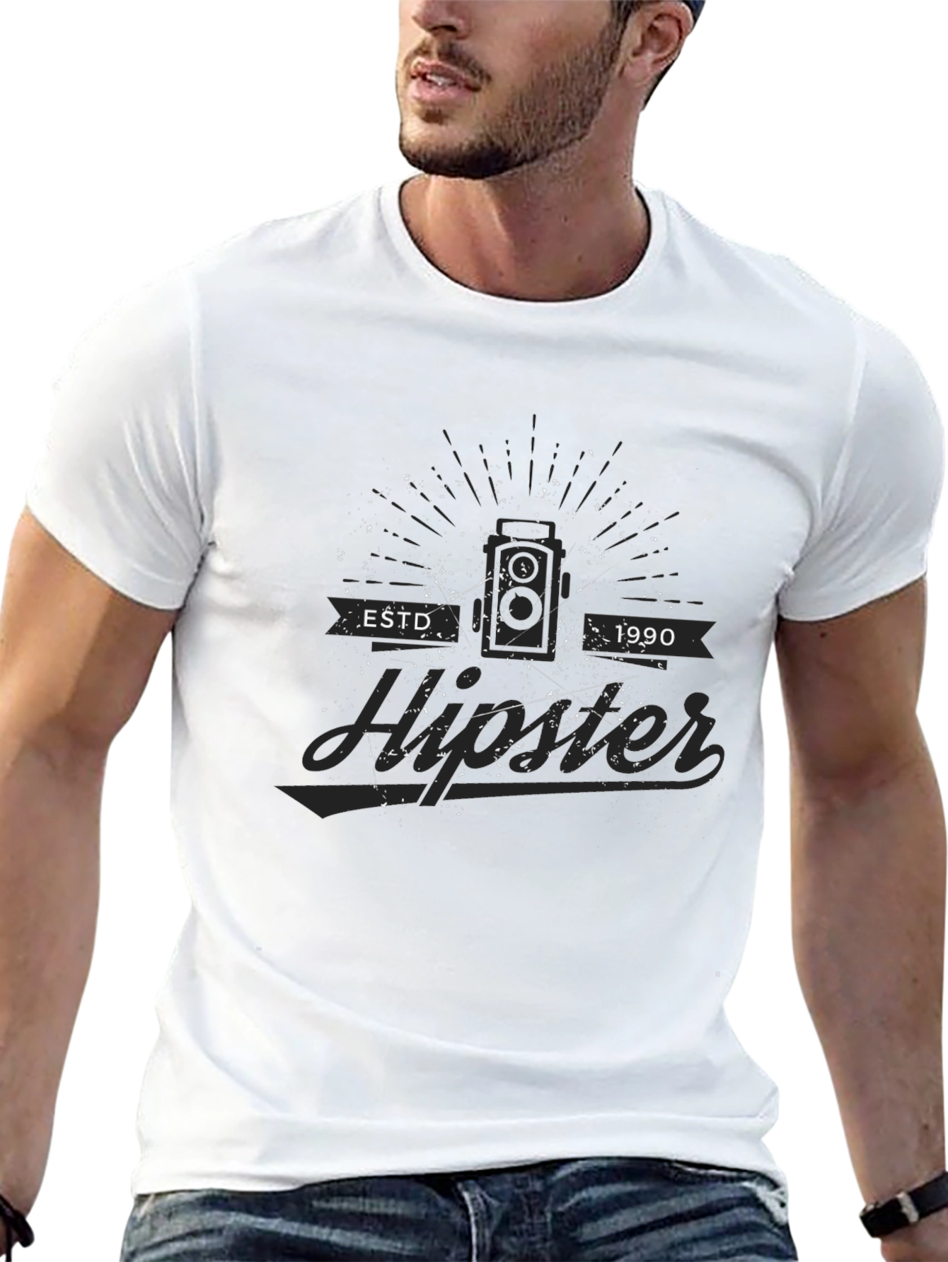 Est. 1990 Hipster Graphic Tee - Modern Black T-Shirt