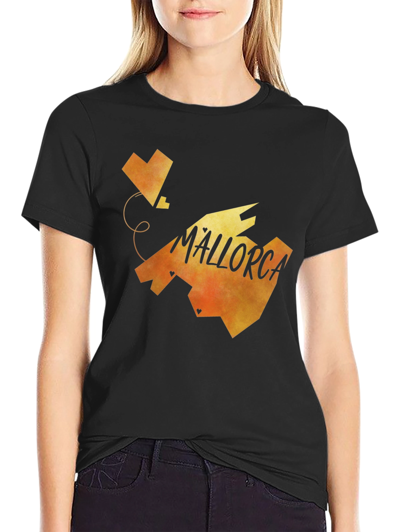 Mallorca Island Heart Graphic T-Shirt - Black Cotton Tee