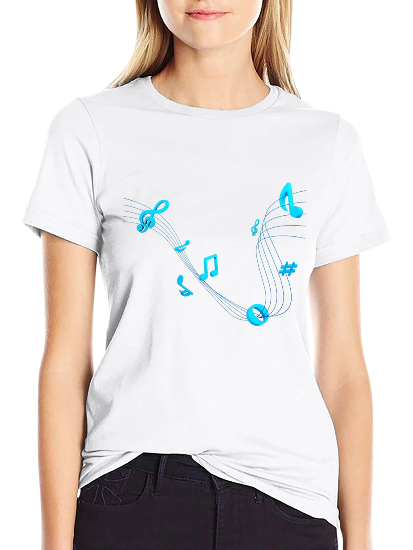 Musical Notes Graphic T-Shirt - Trendy Black Tee