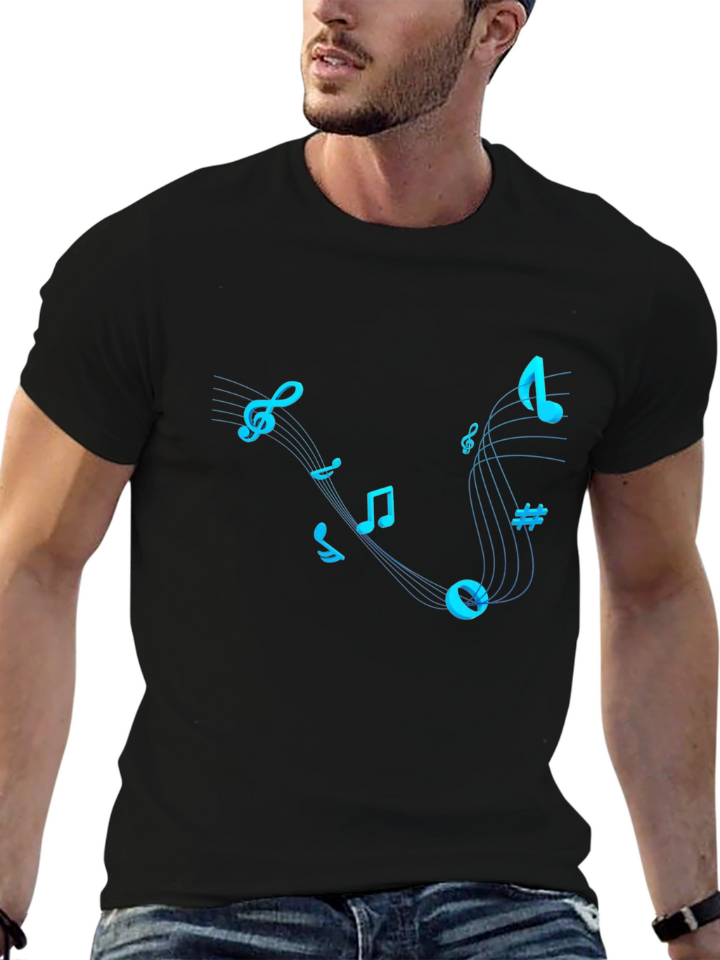 Musical Notes Graphic T-Shirt - Trendy Black Tee