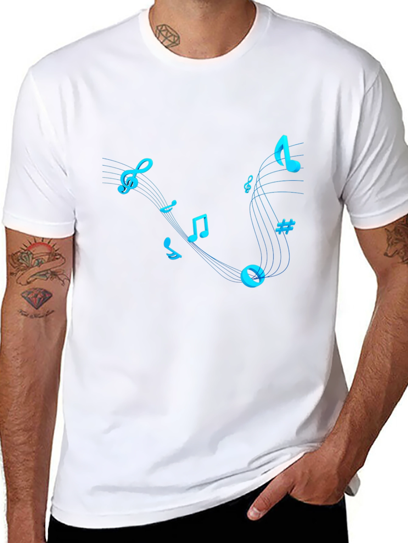 Musical Notes Graphic T-Shirt - Trendy Black Tee