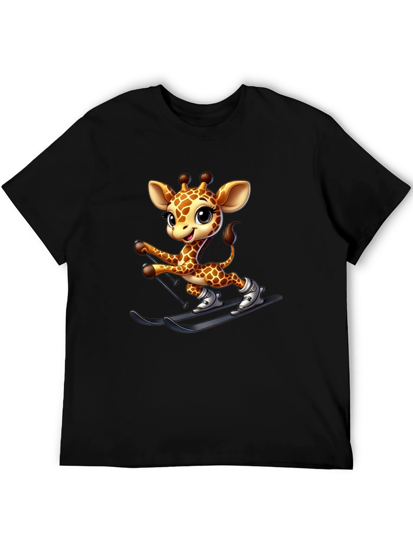 Skiing Giraffe Graphic Tee - Fun Novelty T-Shirt