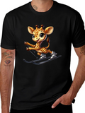 Skiing Giraffe Graphic Tee - Fun Novelty T-Shirt
