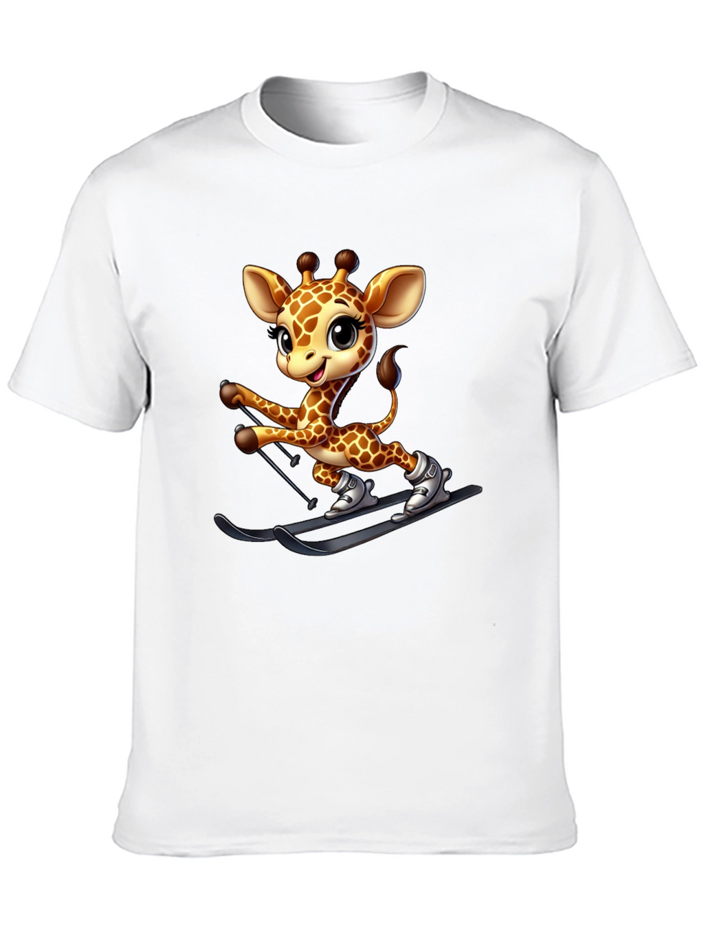 Skiing Giraffe Graphic Tee - Fun Novelty T-Shirt