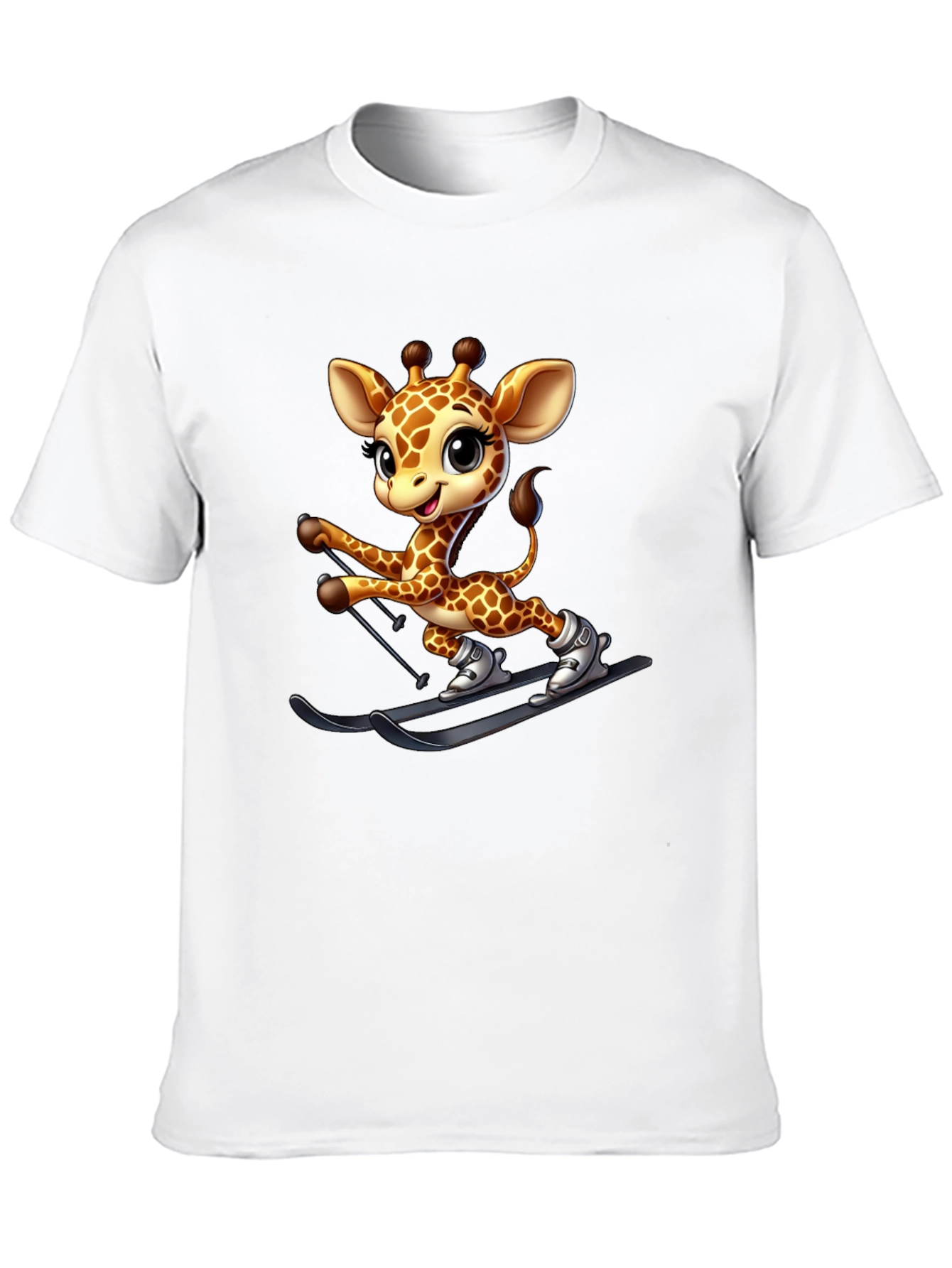 Skiing Giraffe Graphic Tee - Fun Novelty T-Shirt