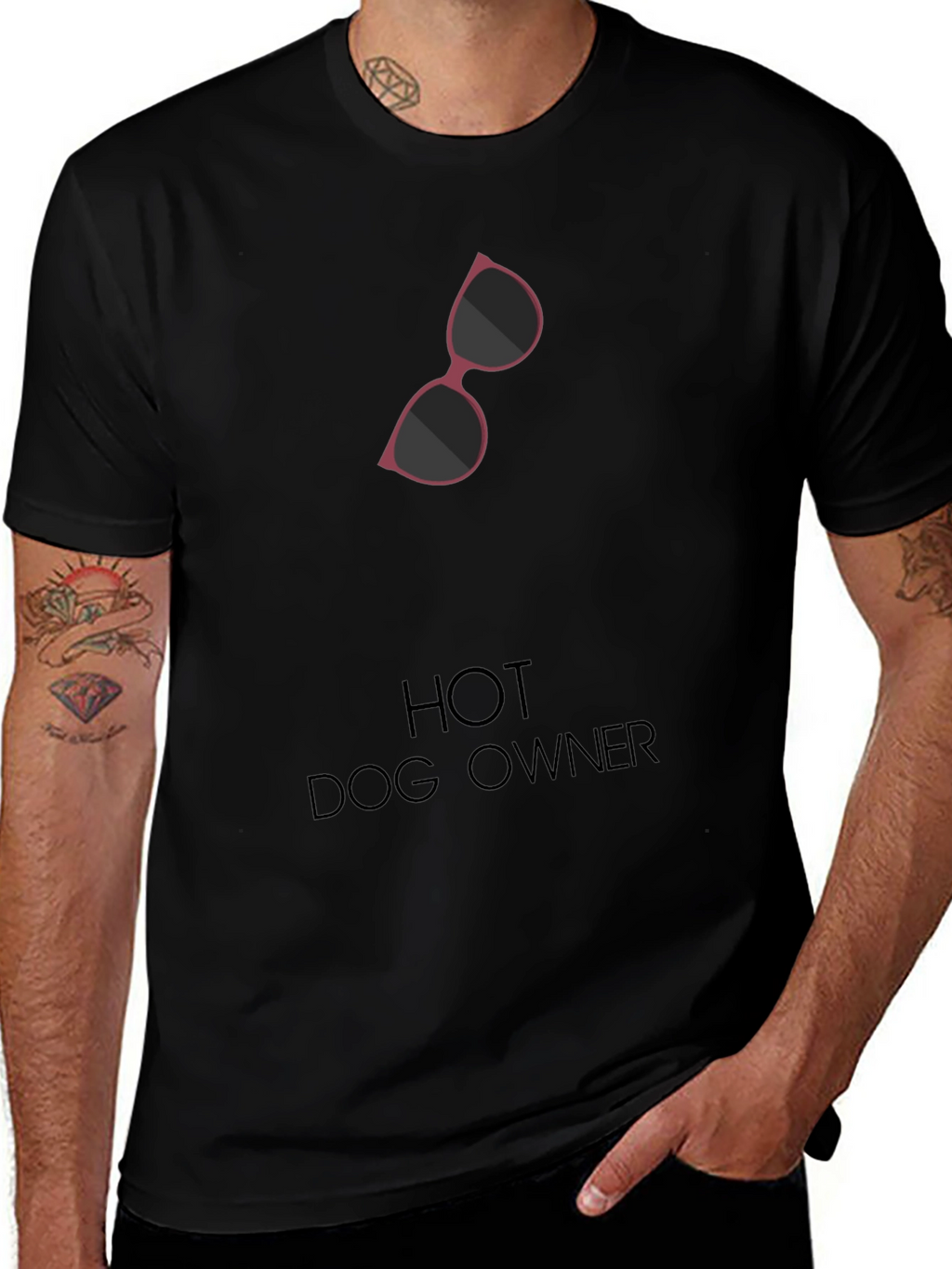 Hot Dog Owner Sunglasses Graphic T-Shirt