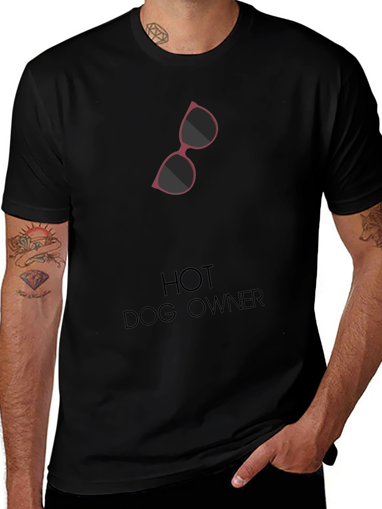 Hot Dog Owner Sunglasses Graphic T-Shirt