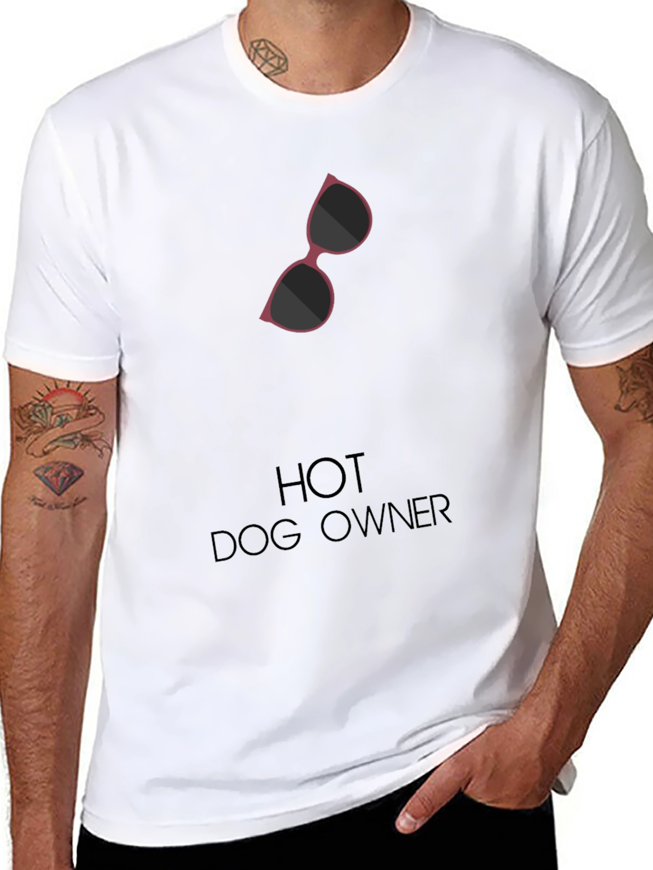 Hot Dog Owner Sunglasses Graphic T-Shirt