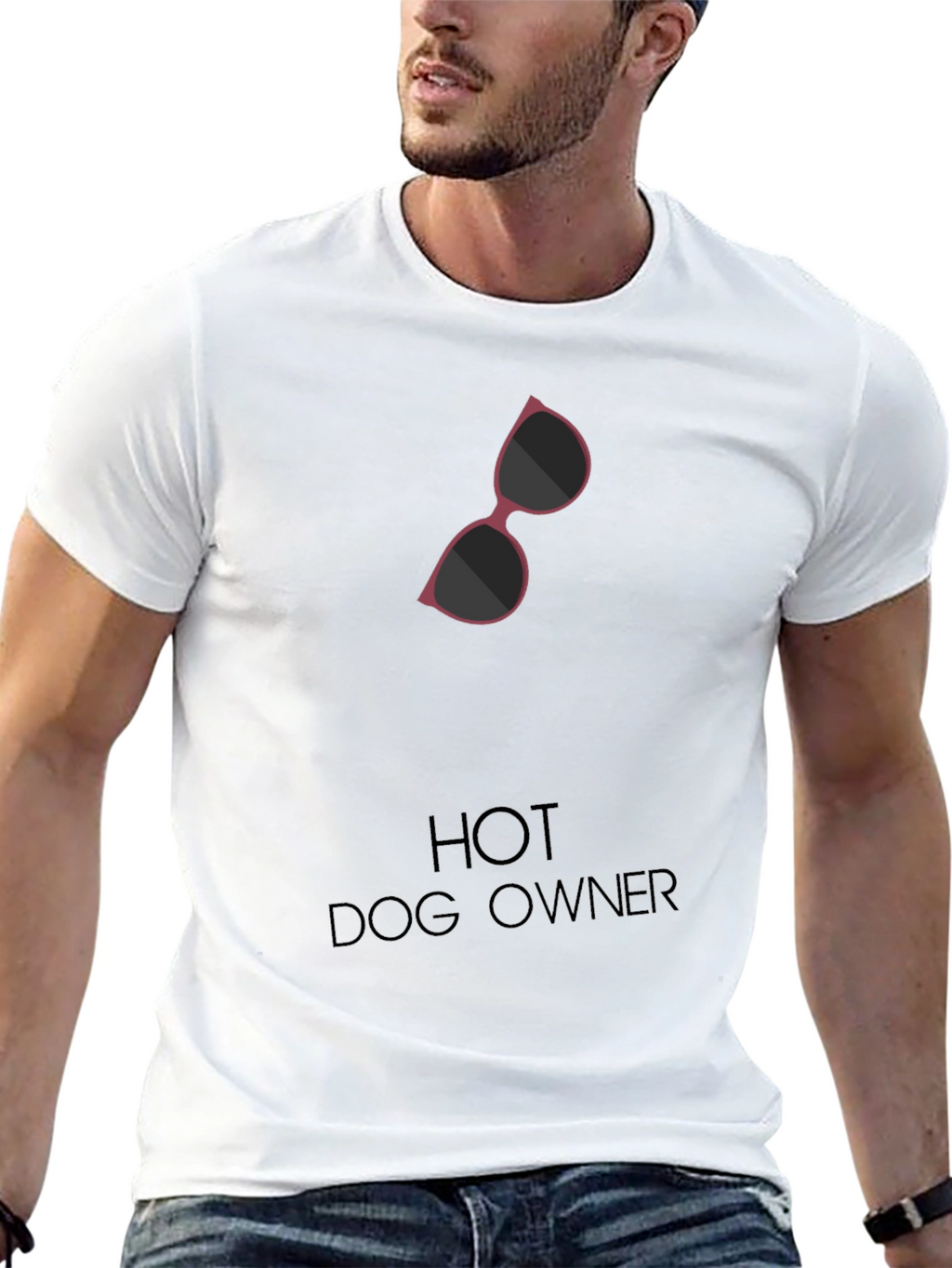 Hot Dog Owner Sunglasses Graphic T-Shirt