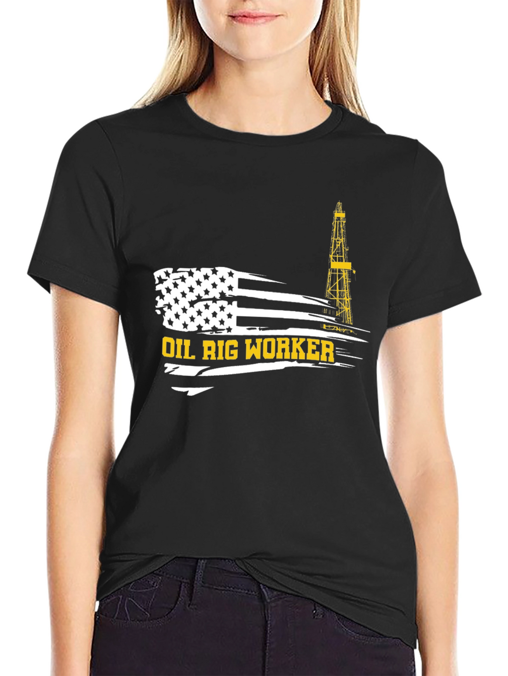Oil Rig Worker American Flag Graphic T-Shirt