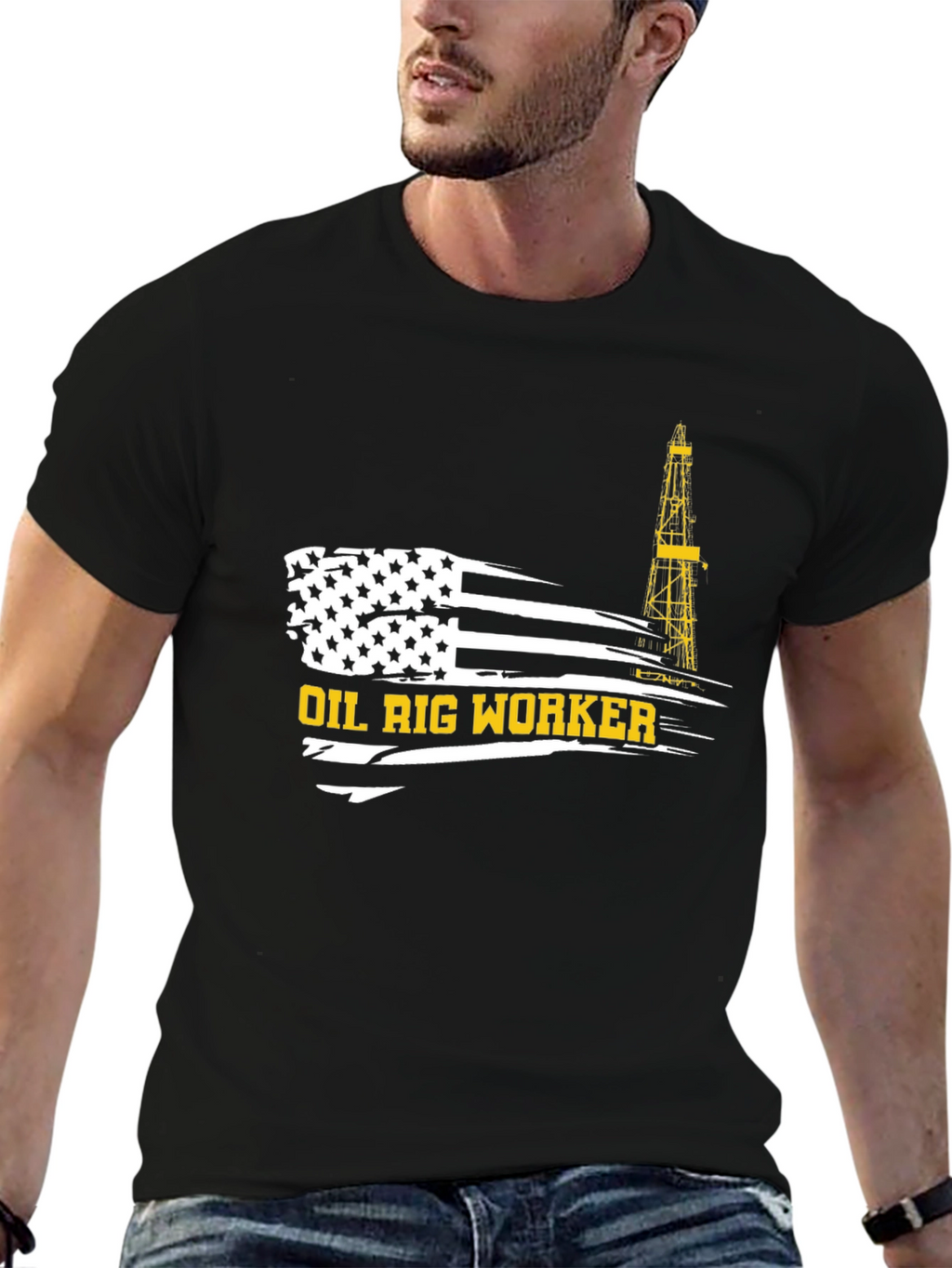 Oil Rig Worker American Flag Graphic T-Shirt