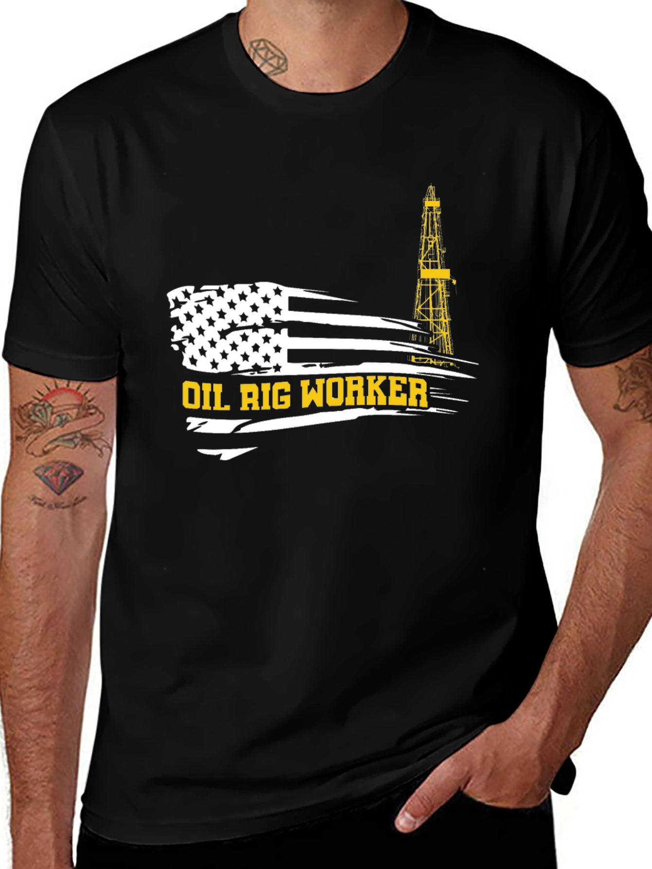 Oil Rig Worker American Flag Graphic T-Shirt