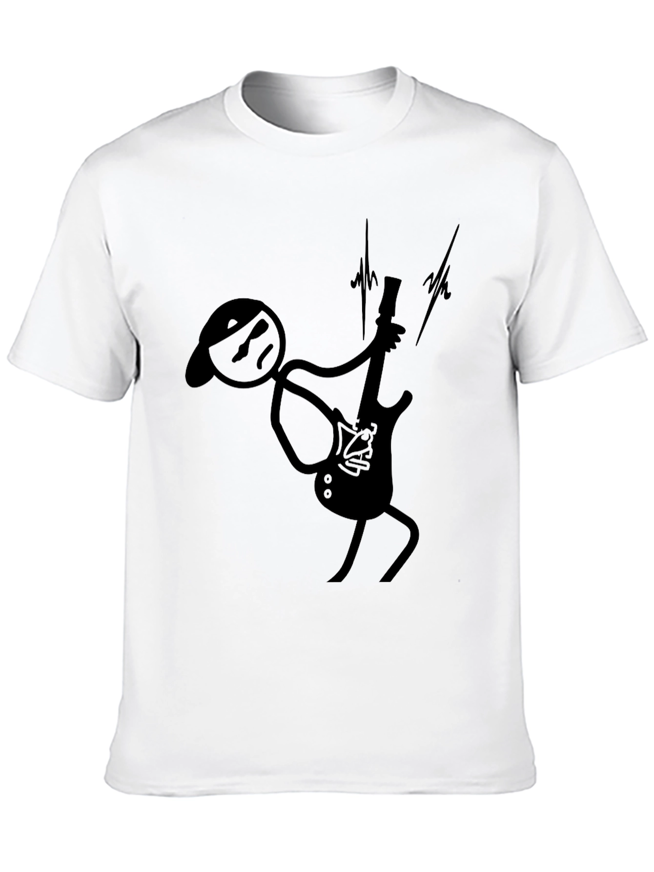 Cool Guitarist Stick Figure Black T-Shirt