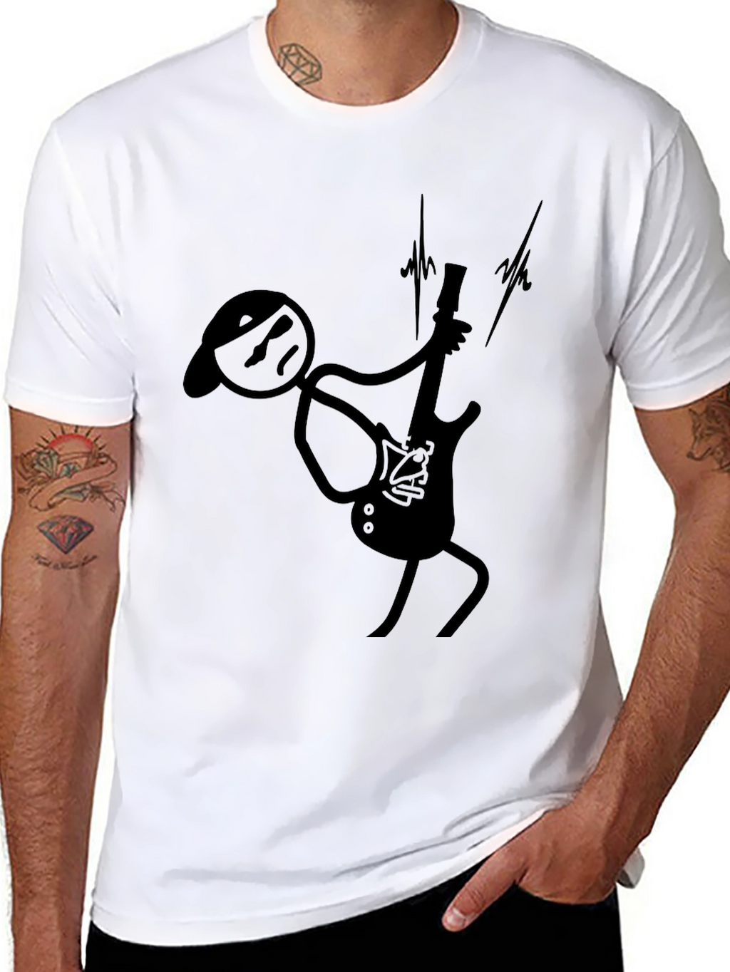 Cool Guitarist Stick Figure Black T-Shirt