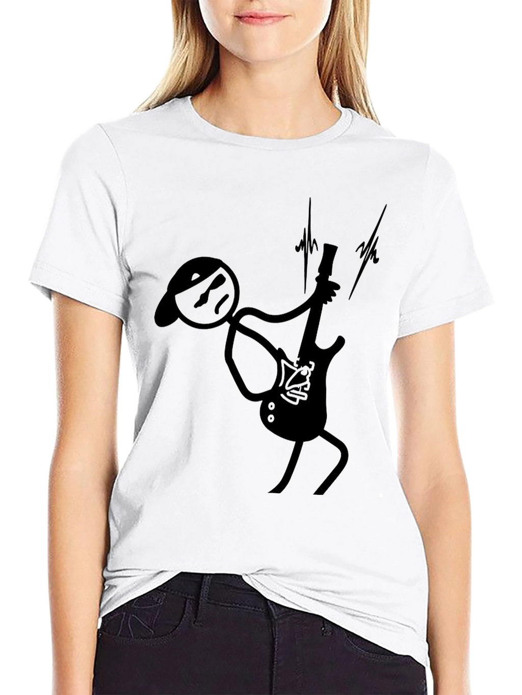 Cool Guitarist Stick Figure Black T-Shirt