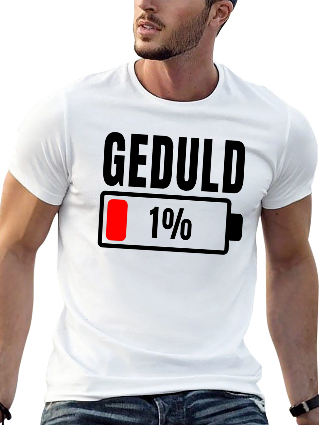 Geduld 1% Low Battery T-Shirt - Funny Sarcastic Tee