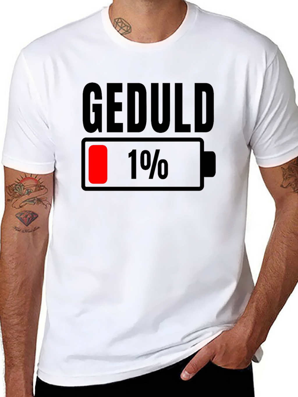 Geduld 1% Low Battery T-Shirt - Funny Sarcastic Tee