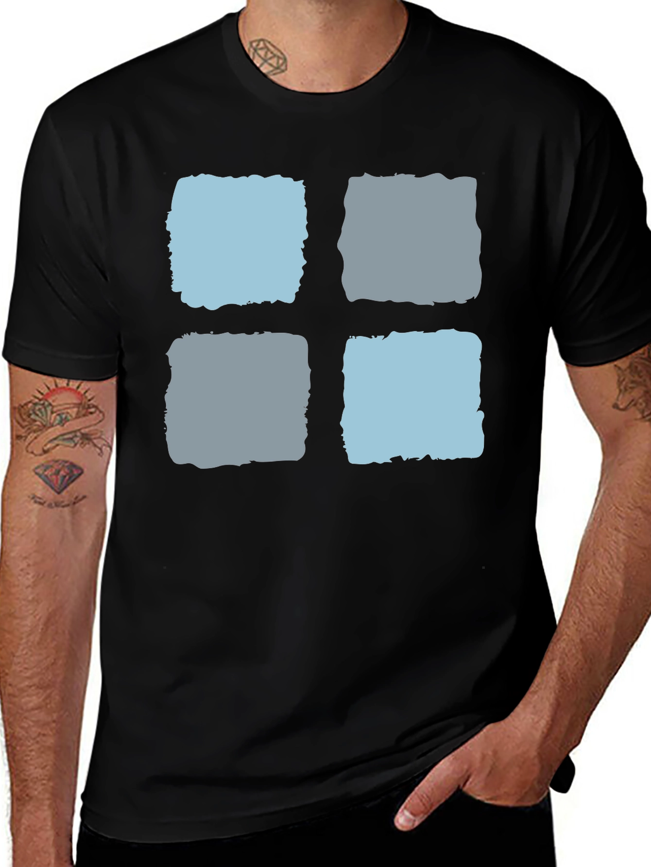 Modern Blocks Graphic Tee - Soft Black Cotton T-Shirt