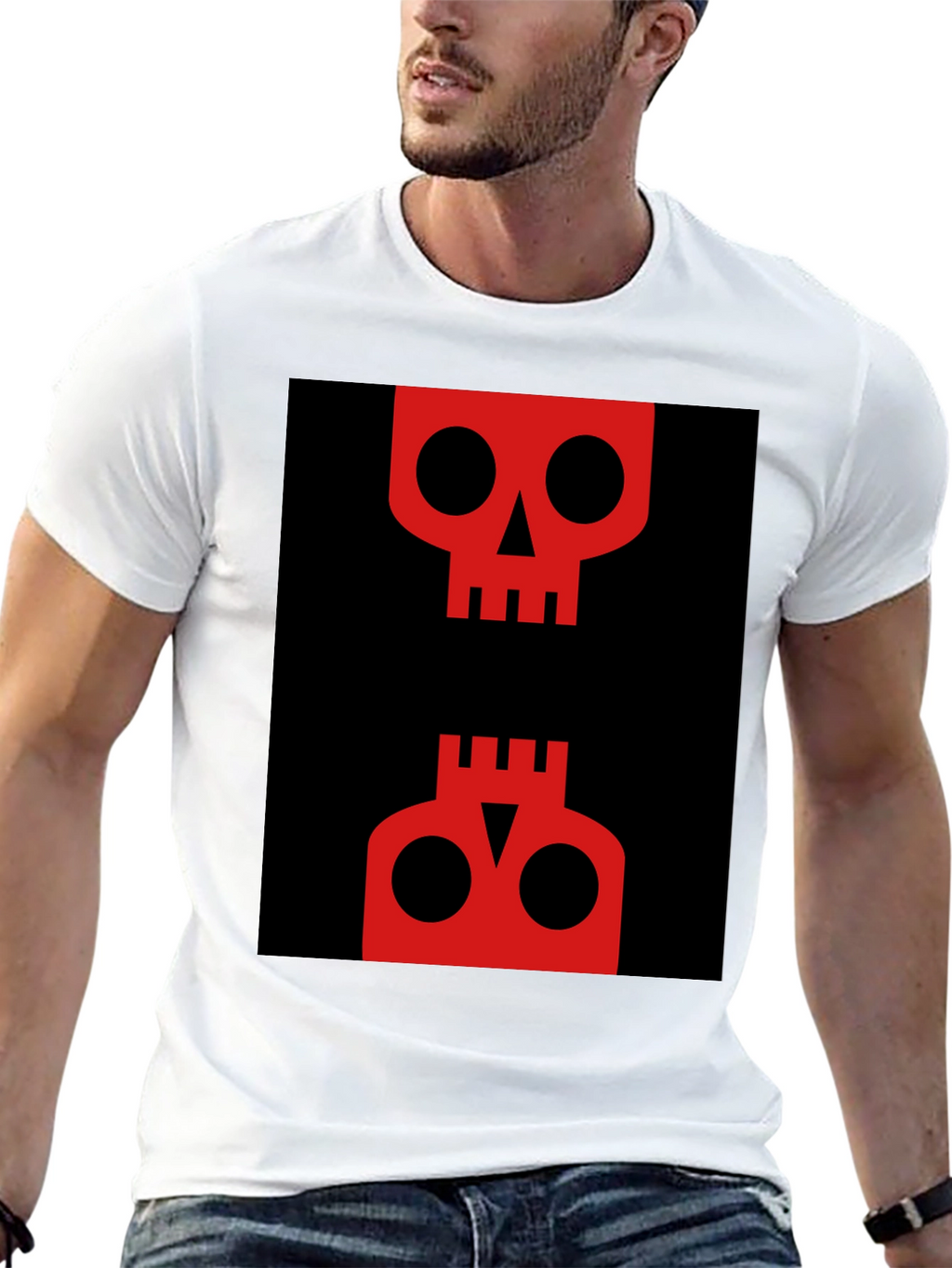 Abstract Skull Graphic Tee - Red on Black