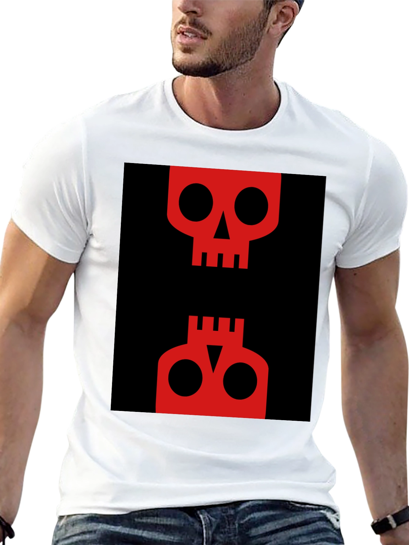 Abstract Skull Graphic Tee - Red on Black