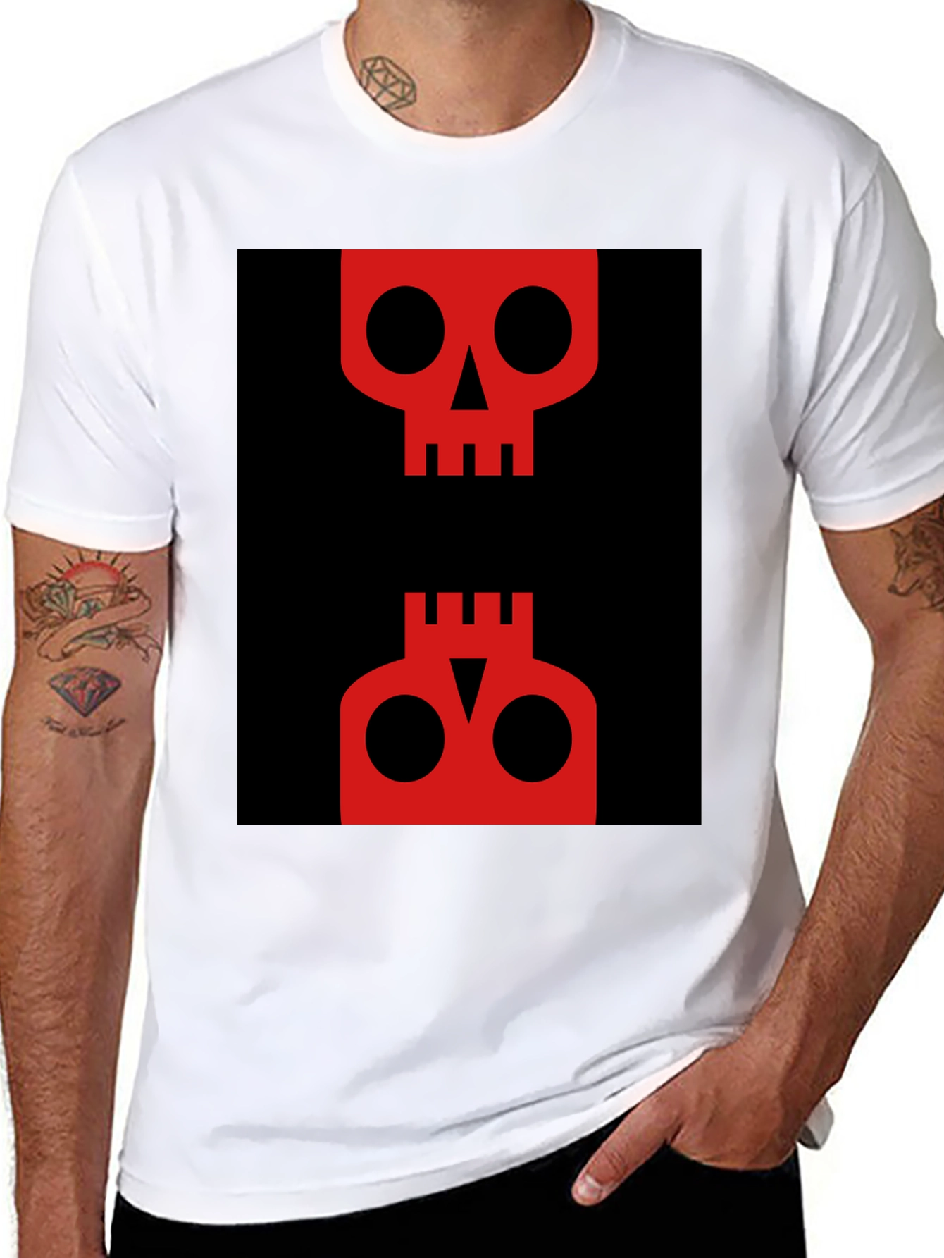 Abstract Skull Graphic Tee - Red on Black