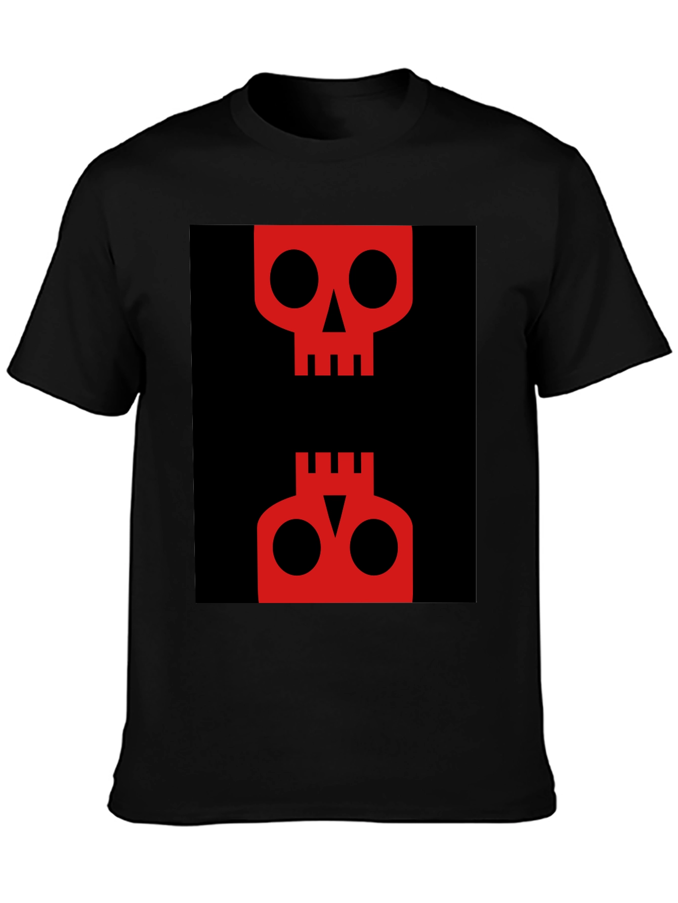 Abstract Skull Graphic Tee - Red on Black
