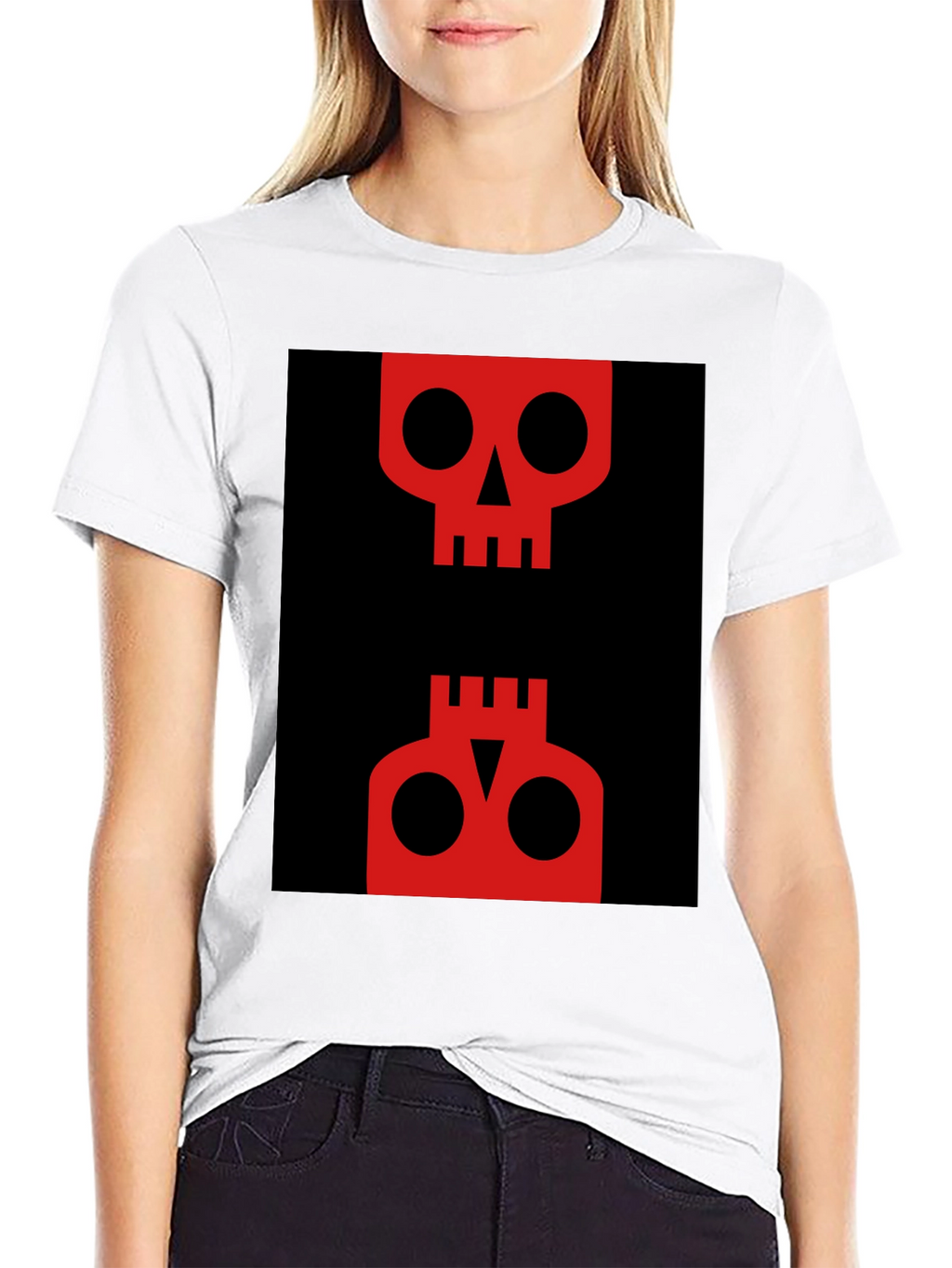 Abstract Skull Graphic Tee - Red on Black