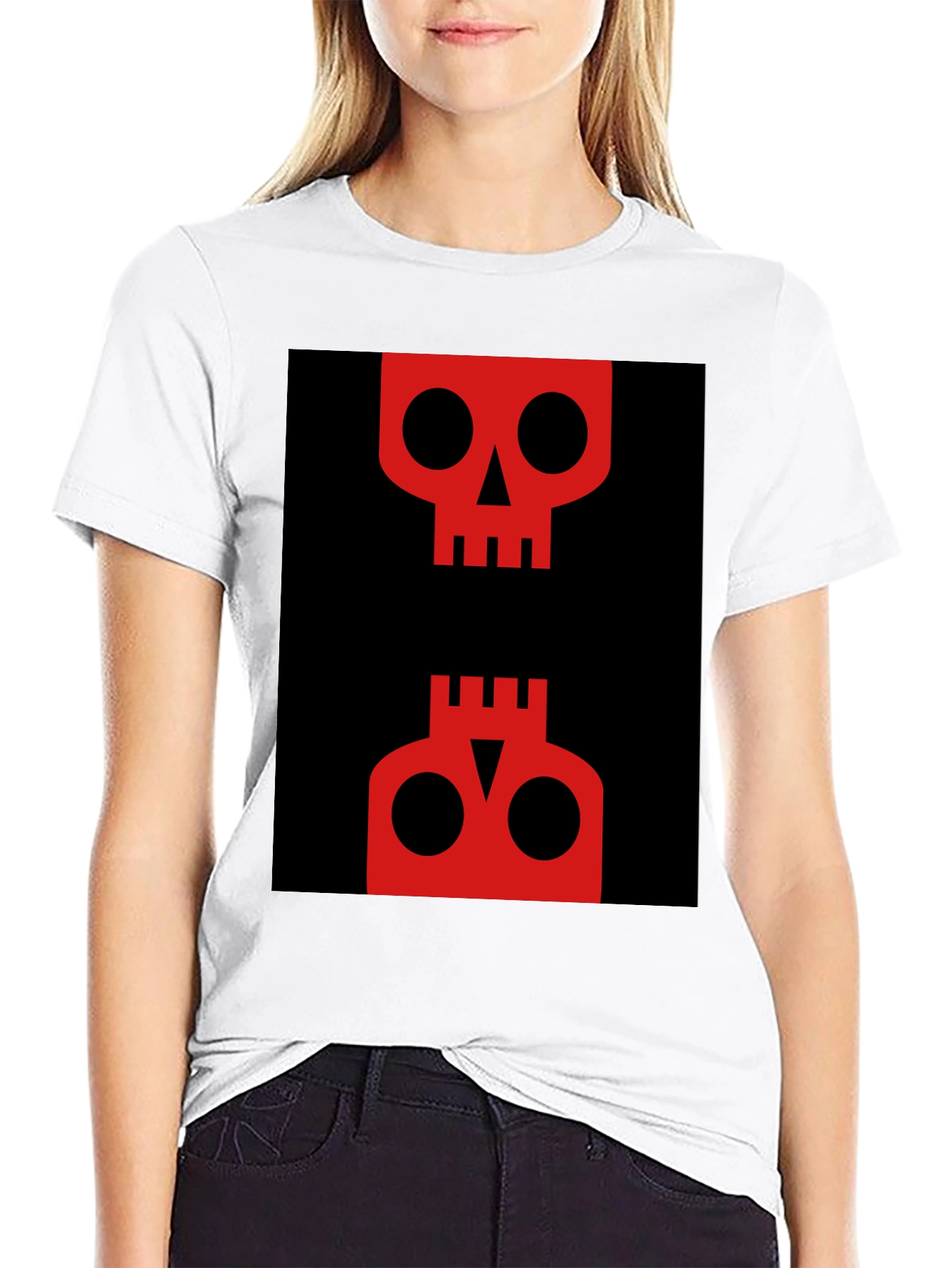 Abstract Skull Graphic Tee - Red on Black