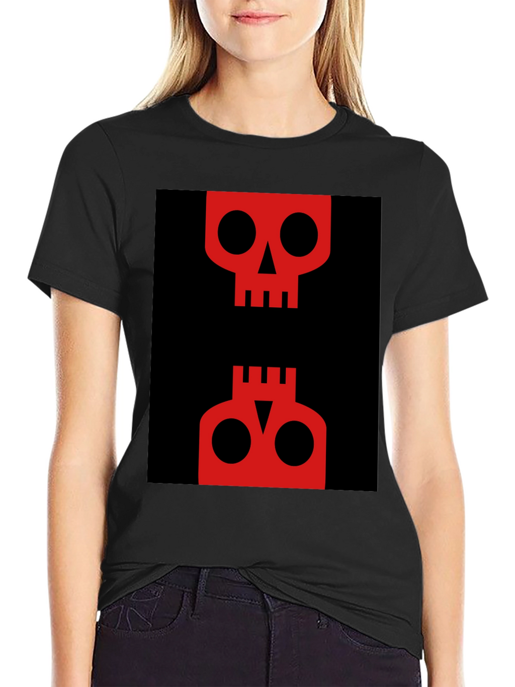 Abstract Skull Graphic Tee - Red on Black