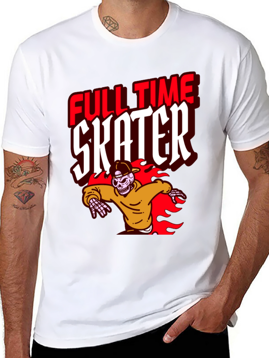 Full Time Skater Graphic T-Shirt - Cool Skeleton Design