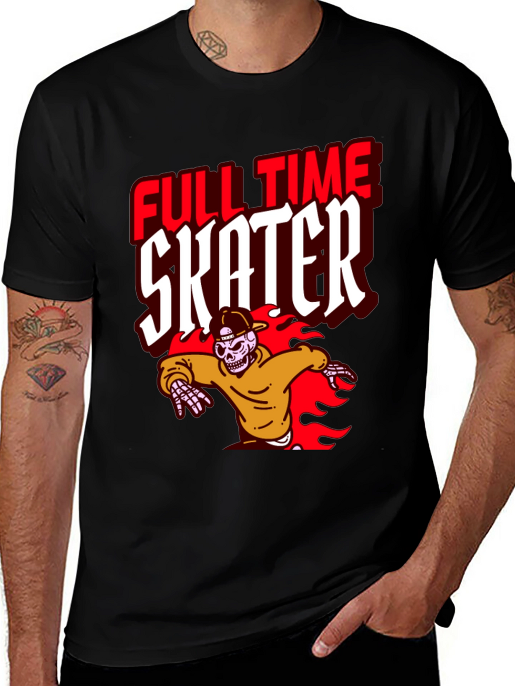 Full Time Skater Graphic T-Shirt - Cool Skeleton Design