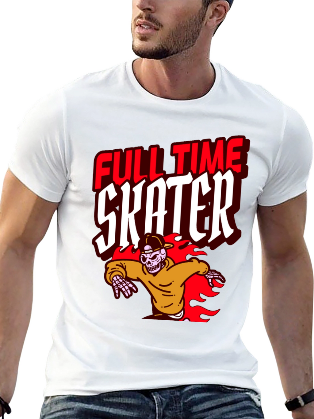 Full Time Skater Graphic T-Shirt - Cool Skeleton Design
