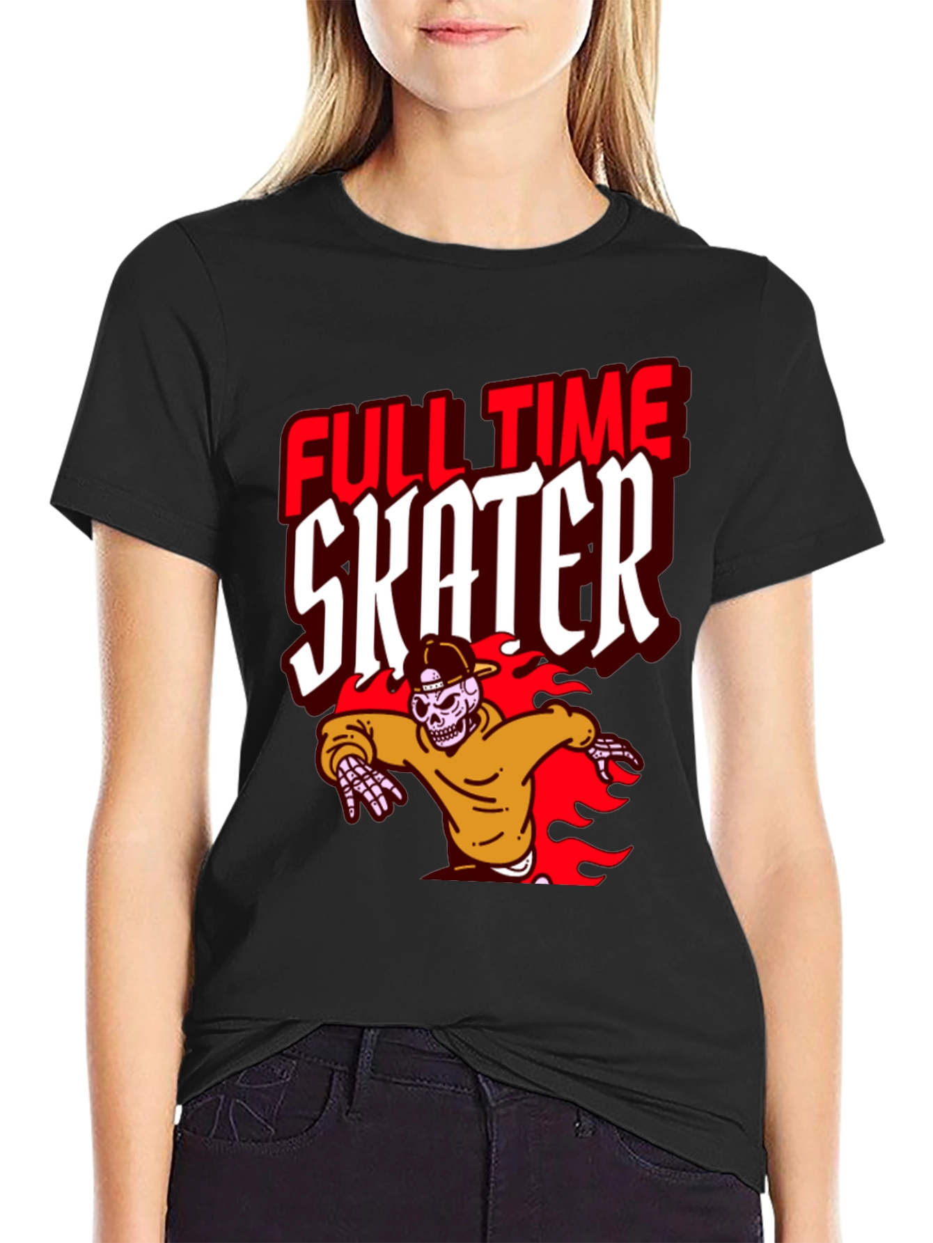 Full Time Skater Graphic T-Shirt - Cool Skeleton Design