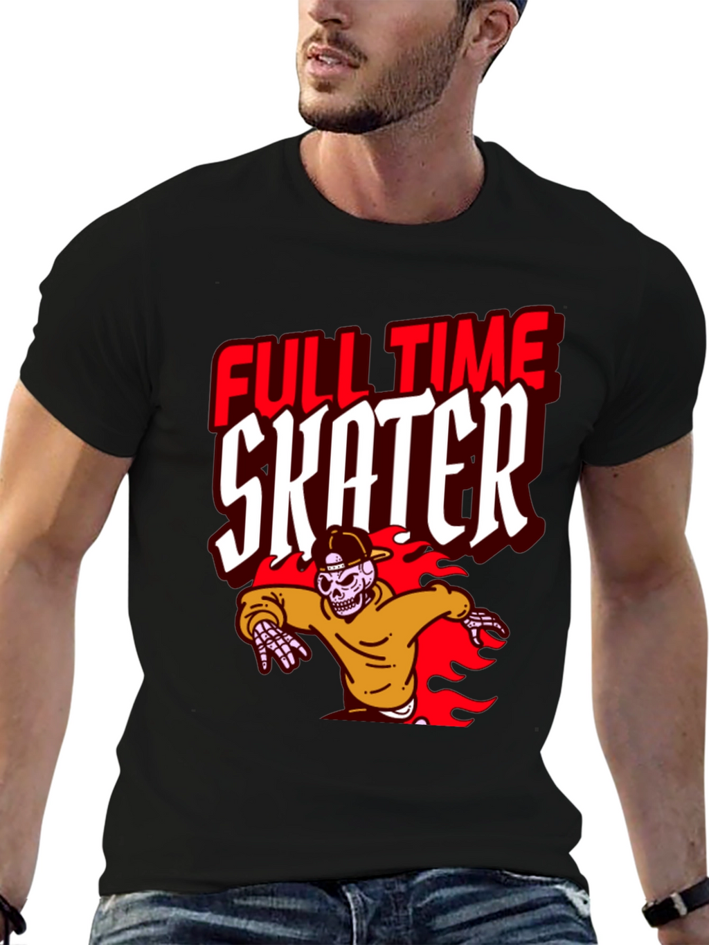 Full Time Skater Graphic T-Shirt - Cool Skeleton Design