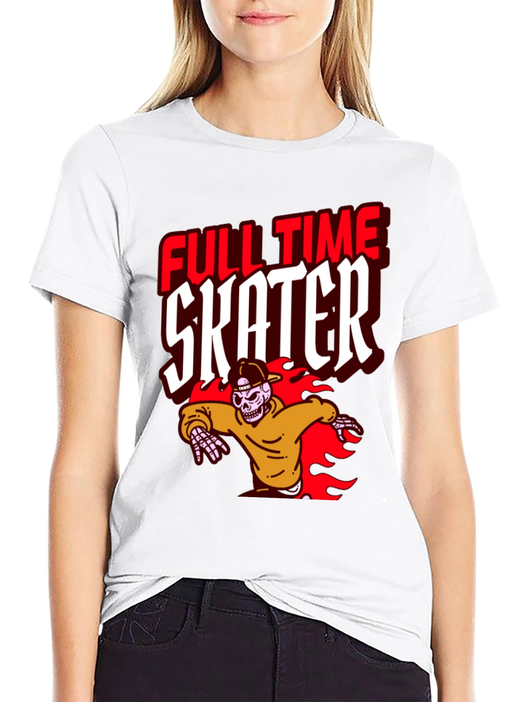 Full Time Skater Graphic T-Shirt - Cool Skeleton Design