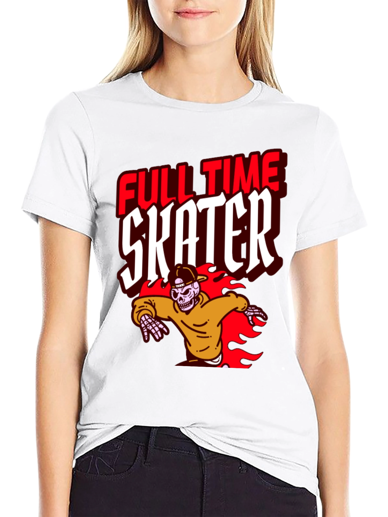 Full Time Skater Graphic T-Shirt - Cool Skeleton Design