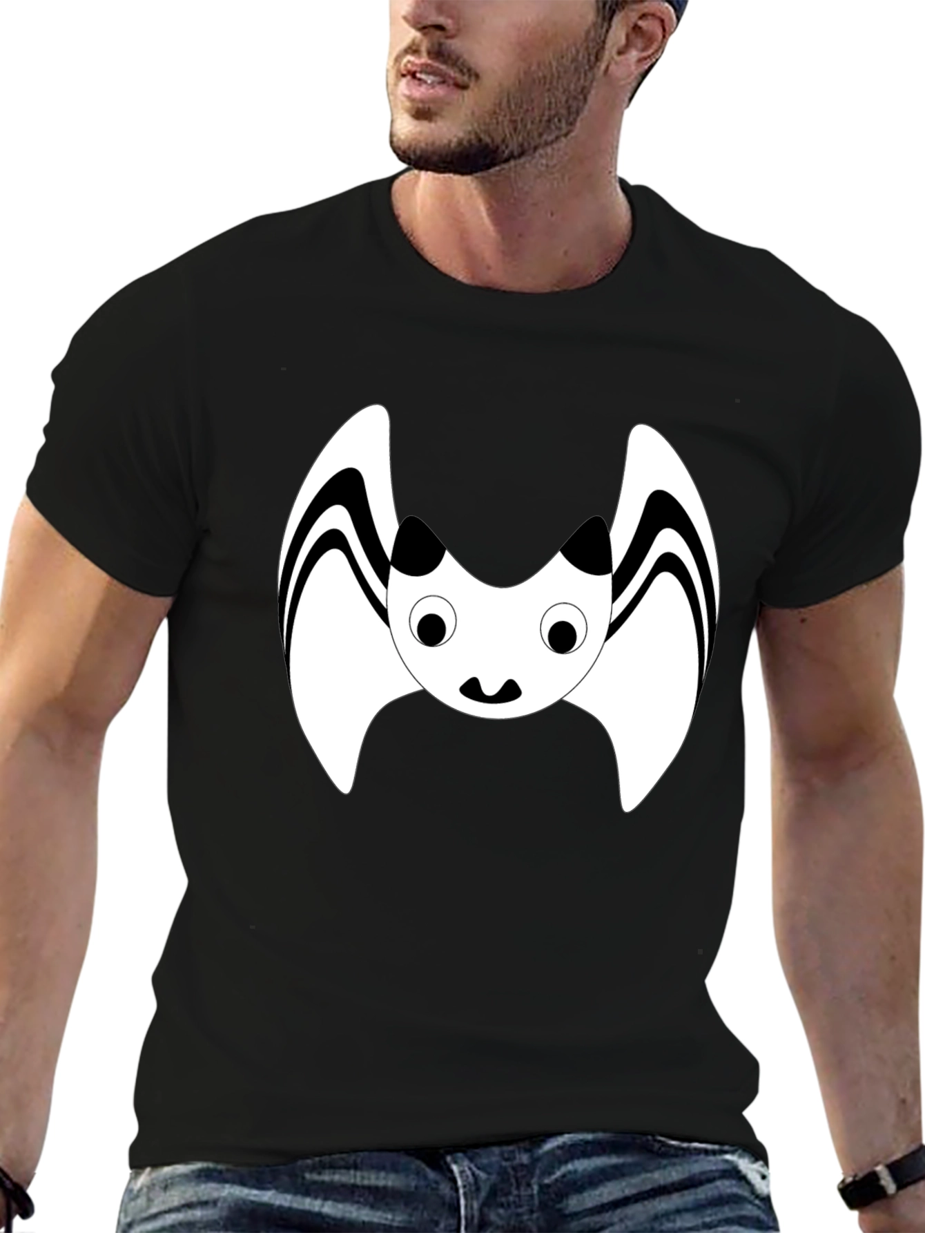 Cute Cartoon Bat Graphic Black T-Shirt