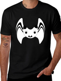 Cute Cartoon Bat Graphic Black T-Shirt